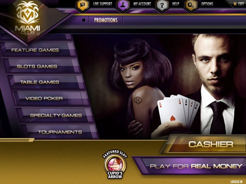 Miami Club offers more than 150 downloadable and instant-play games.